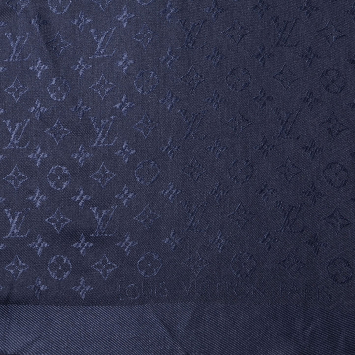 Wool Silk Monogram Shawl Blue Nuit