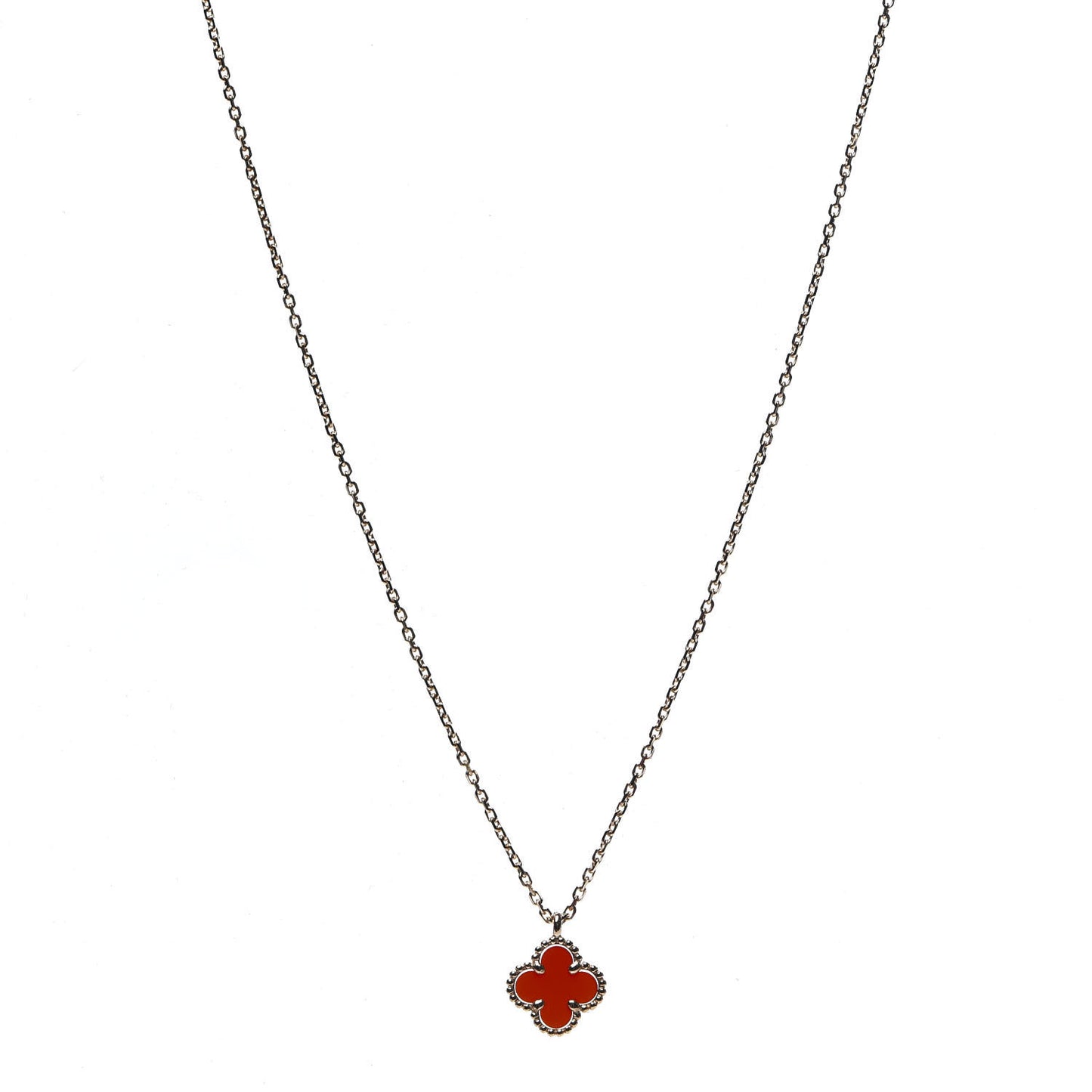 18K Rose Gold Carnelian Sweet Alhambra Pendant Necklace