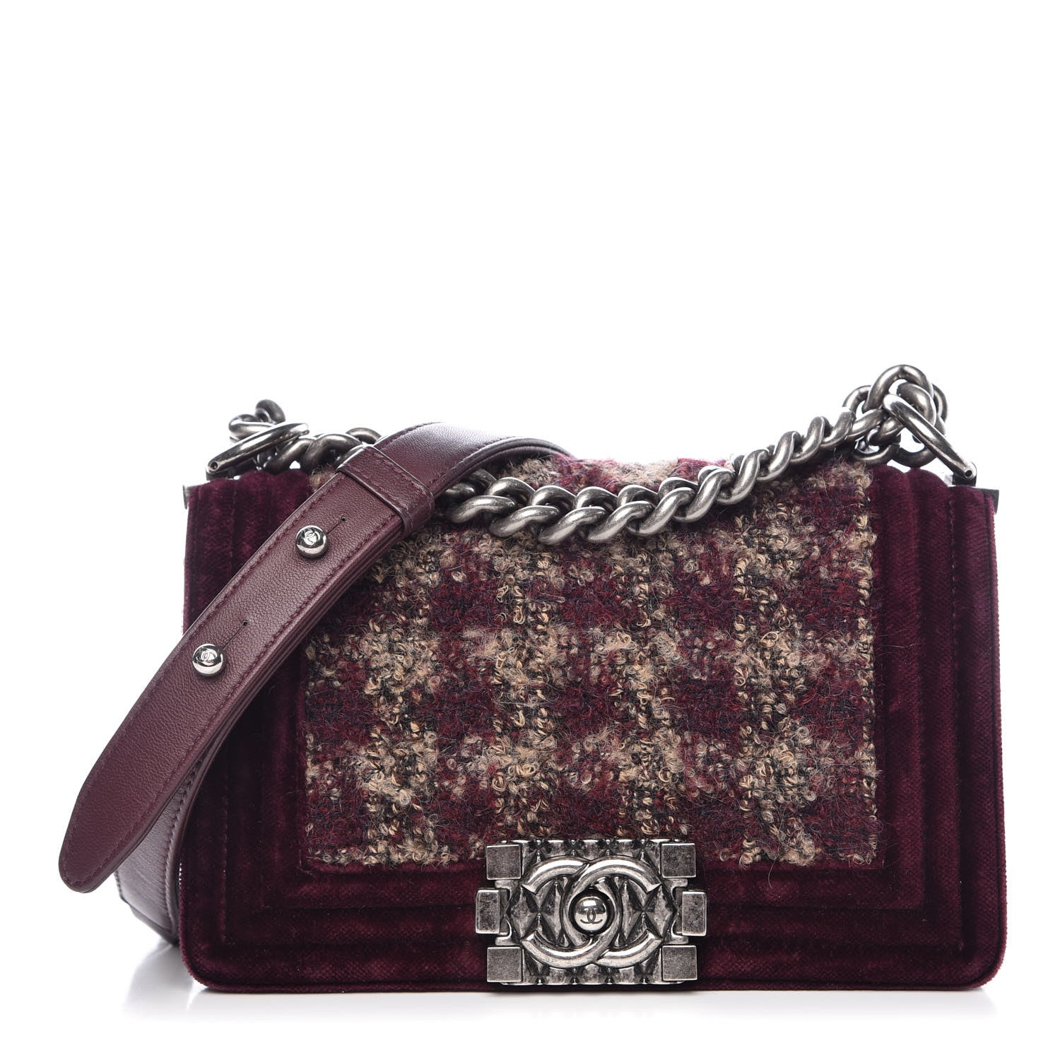 Chanel Tweed Velvet Quilted Small Boy Flap Burgundy 1 of 11