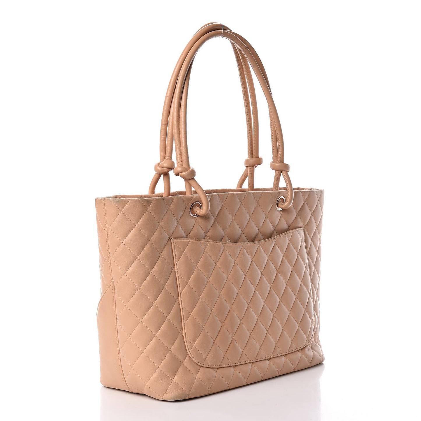 Calfskin Quilted Large Cambon Tote Beige