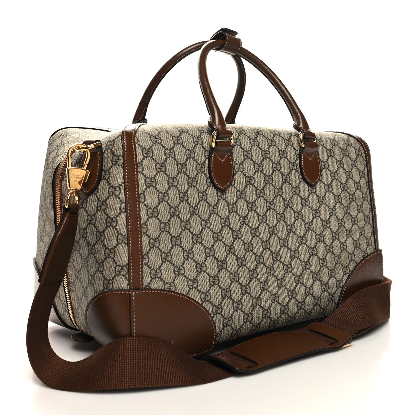 GG Supreme Monogram Azalea Calfskin Retro Interlocking G Duffle Bag Beige Ebony Brown Sugar