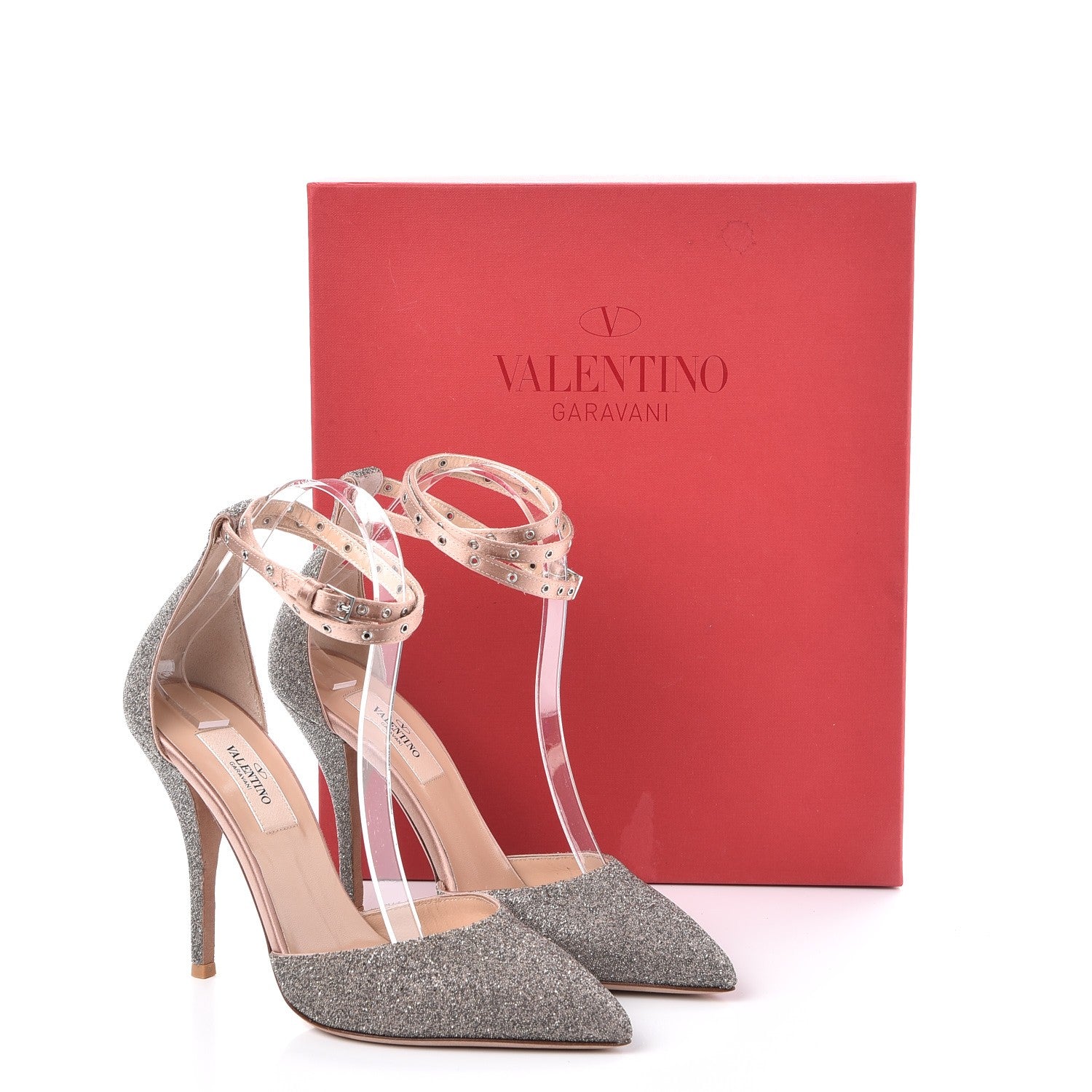 Valentino Garavani Glitter Calfskin Ankle Strap Pumps 37 Poudre Gold 9 of 9