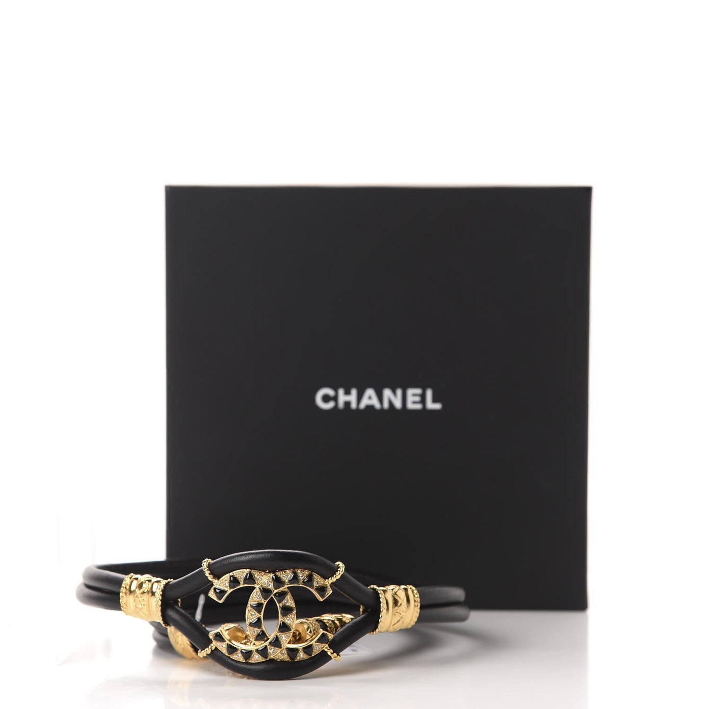 Calfskin Crystal Gripoix Poured Glass Along The Nile CC Belt Black Gold