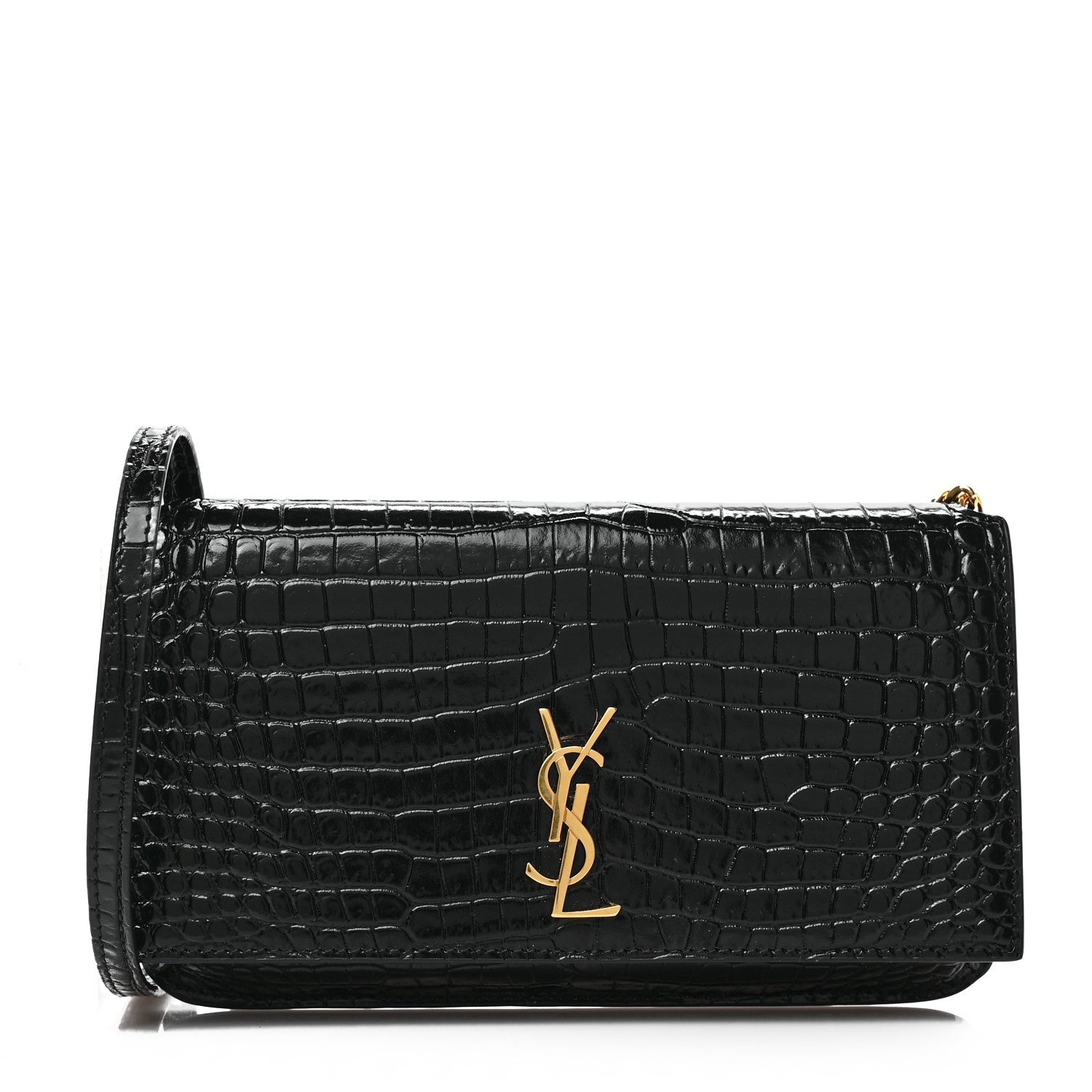 Saint Laurent Crocodile Embossed Monogram Phone Holder Crossbody Black 1 of 9
