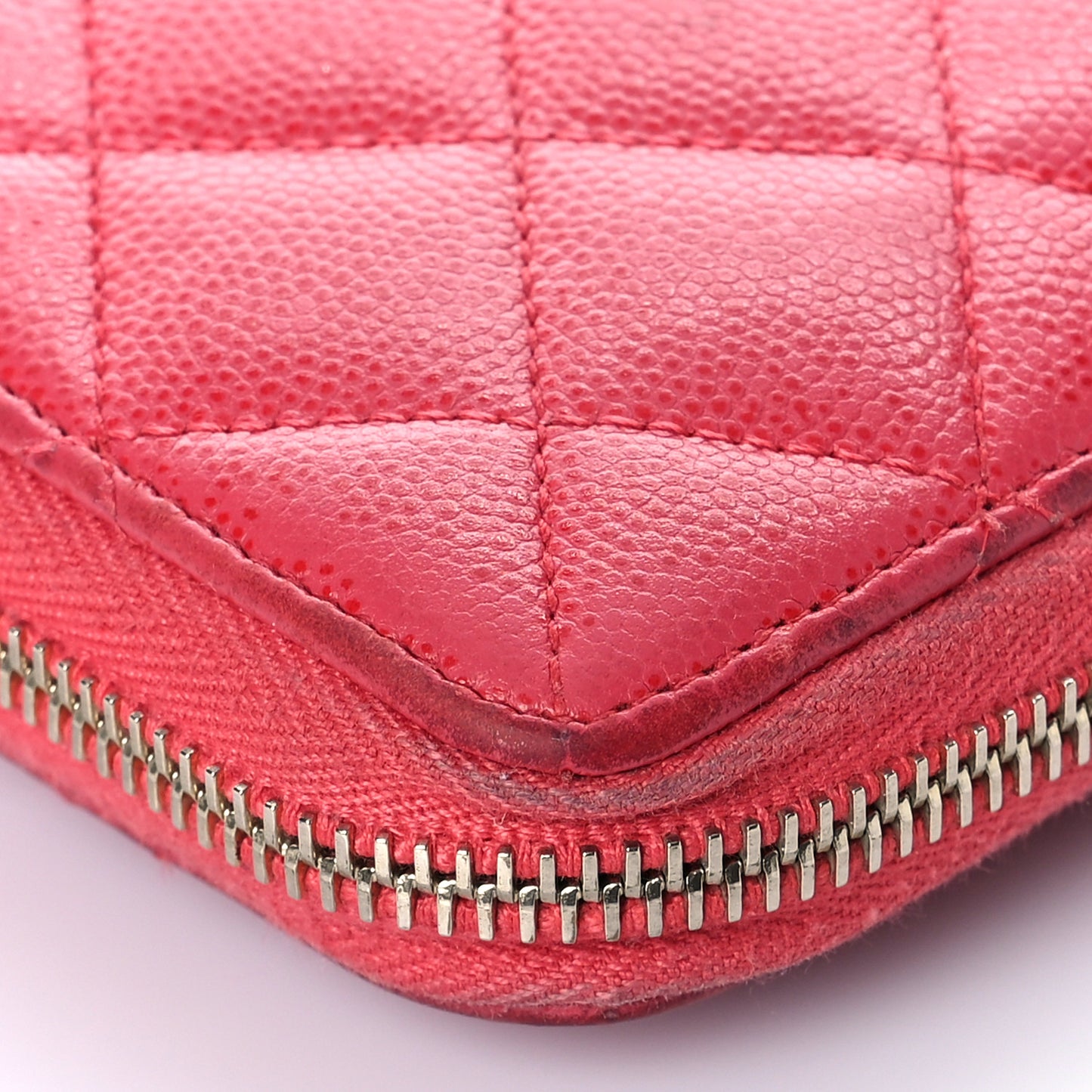 Caviar Quilted Large Gusset Zip Around Wallet Fuchsia