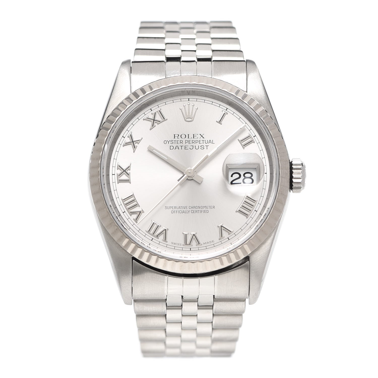 Rolex Stainless Steel 18K White Gold 36mm Oyster Perpetual Datejust Watch Silver Roman 16234 1 of 6