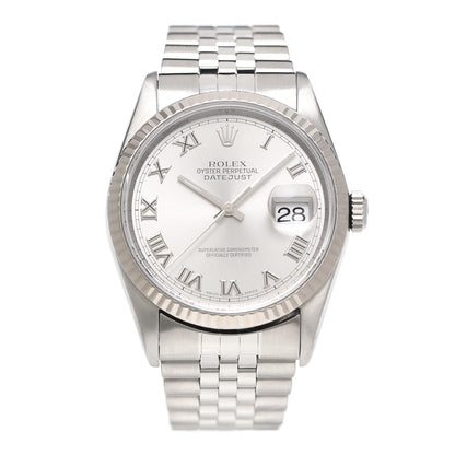 Rolex Stainless Steel 18K White Gold 36mm Oyster Perpetual Datejust Watch Silver Roman 16234 1 of 6