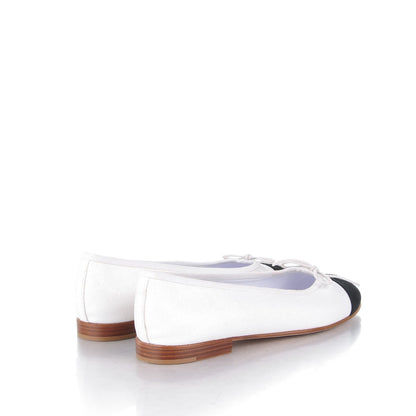 Chanel Fabric Glitter Cap Toe CC Ballerina Flats 38 White Black 4 of 9