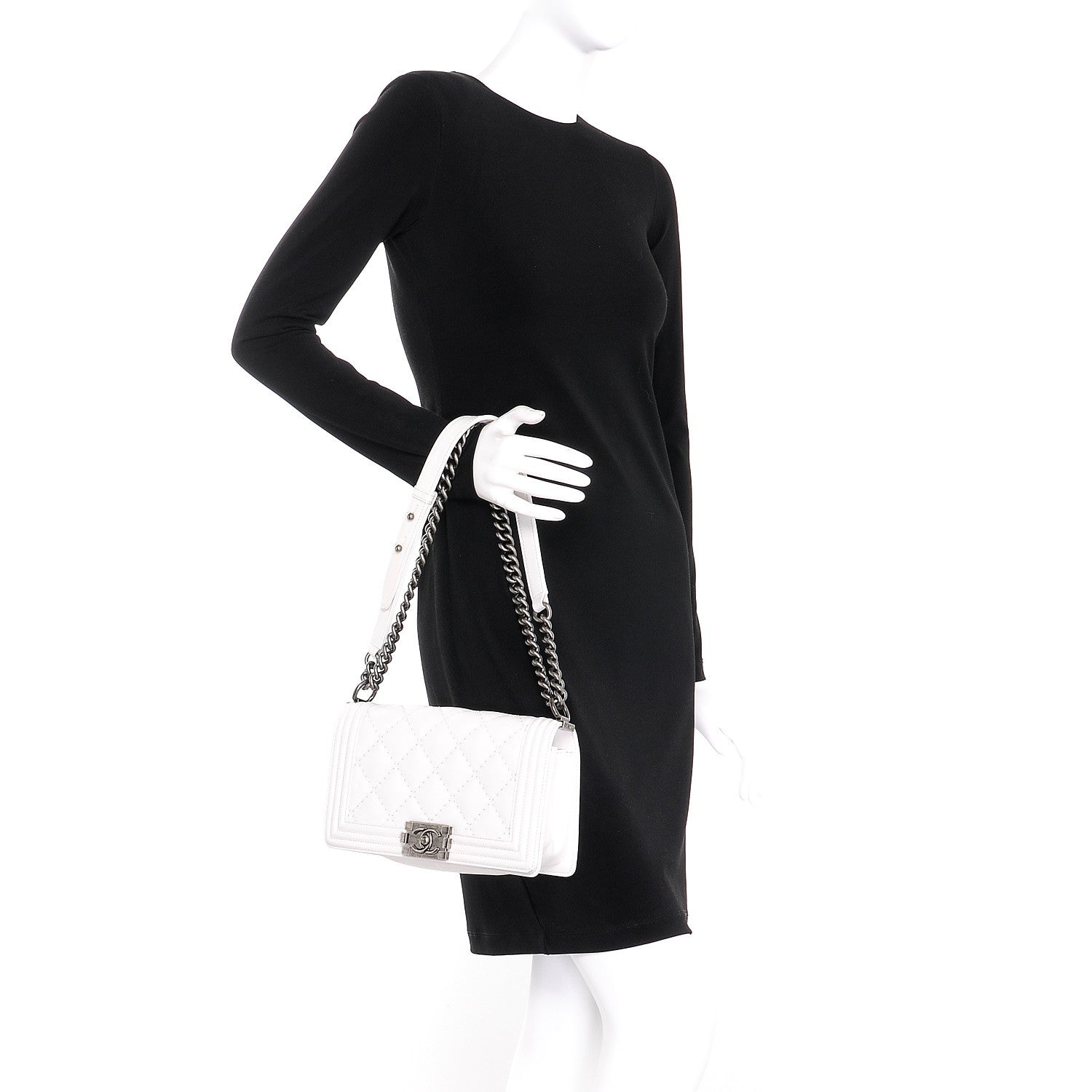 Chanel Calfskin Double Stitch Medium Boy Flap White 3 of 9