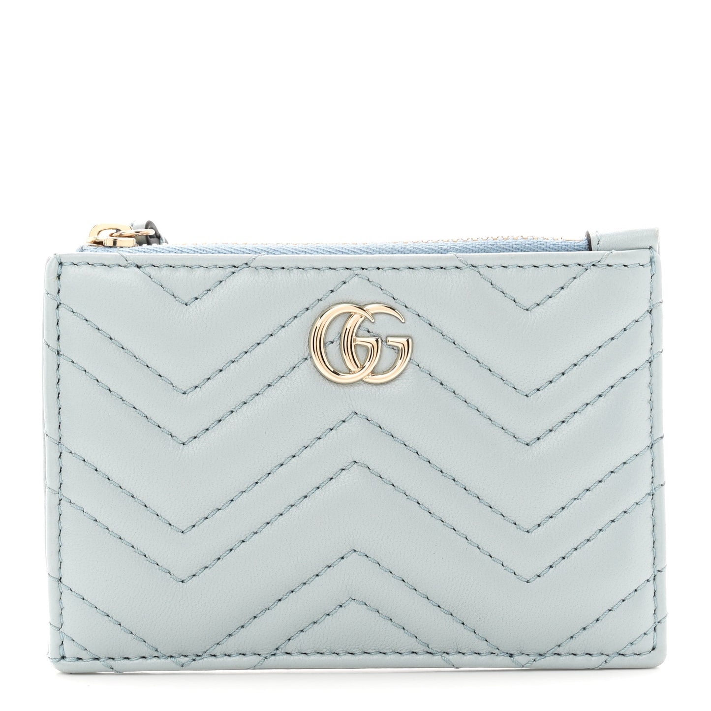 Lambskin Matelasse GG Marmont Zip Key Pouch Light Blue