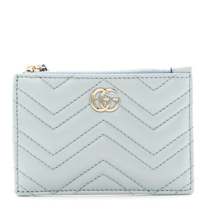 Gucci Lambskin Matelasse GG Marmont Zip Key Pouch Light Blue 1 of 7