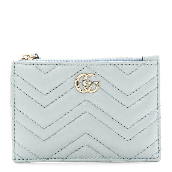 Gucci Lambskin Matelasse GG Marmont Zip Key Pouch Light Blue