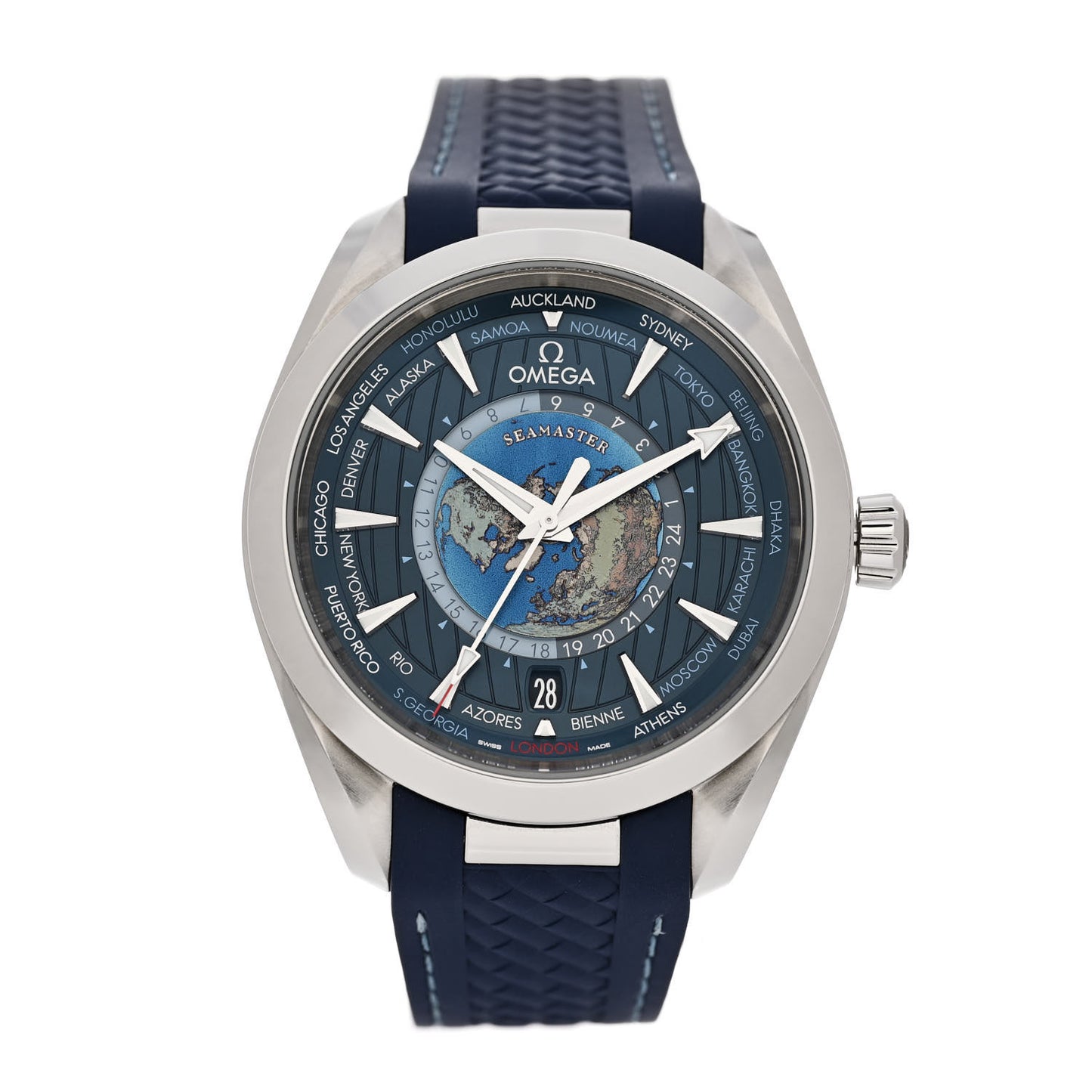Stainless Steel Rubber 43mm Seamaster Aqua Terra World Time Chronometer Automatic Watch Blue 220.10.43.22.03.001