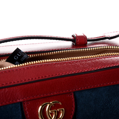 Gucci Suede Calfskin Web Small Ophidia Top Handle Shoulder Bag New Blue Romantic Cherry 9 of 10
