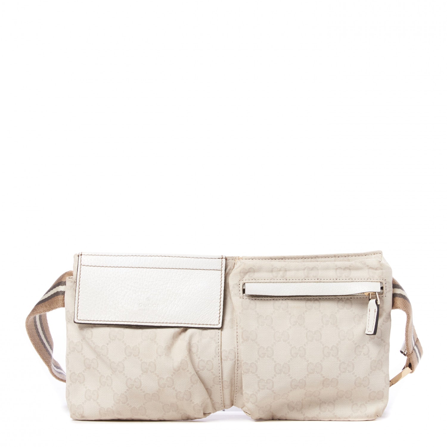 Gucci GG Monogram Web Double Pocket Belt Bag White 1 of 8