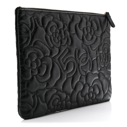 Chanel Calfskin Camellia Embossed Quilted Medium Cosmetic Case Black 3 of 7