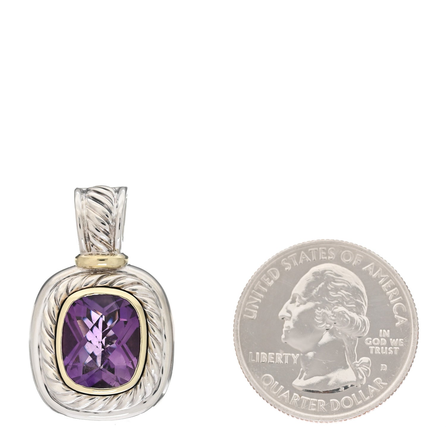 David Yurman Sterling Silver 14K Yellow Gold Amethyst 10mm Albion Pendant 2 of 4