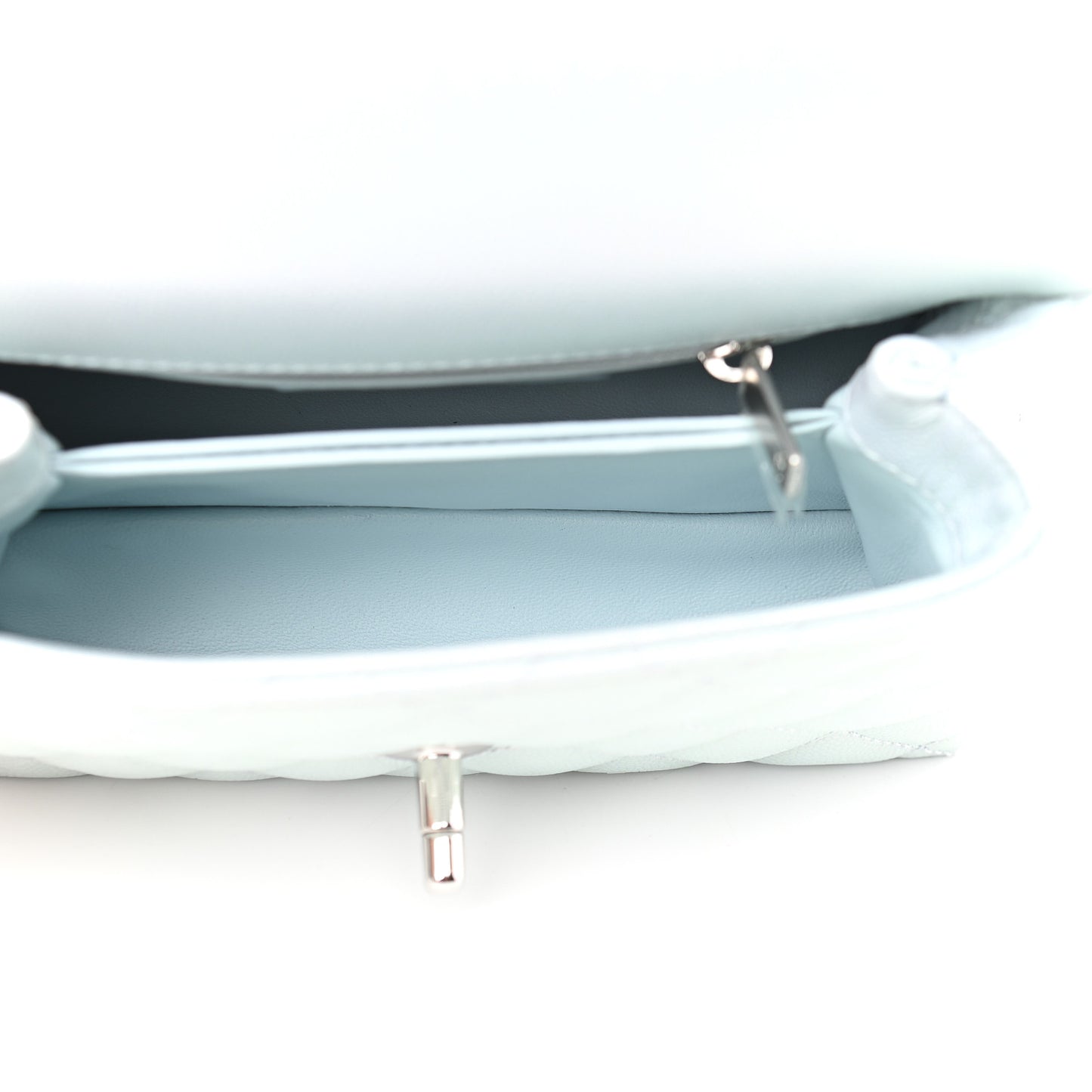 Iridescent Caviar Quilted Extra Mini Coco Handle Flap Light Blue
