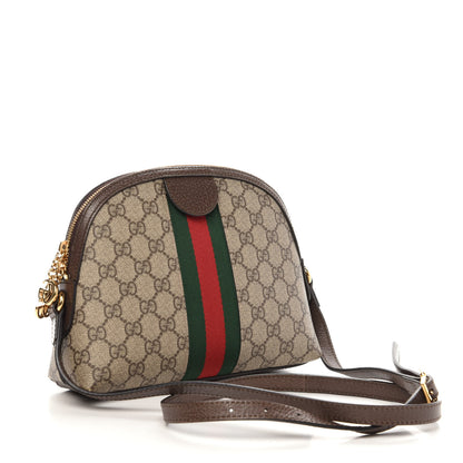 Gucci GG Supreme Monogram Textured Dollar Calfskin Web Small Ophidia Dome Shoulder Bag Beige Ebony New Acero 3 of 11