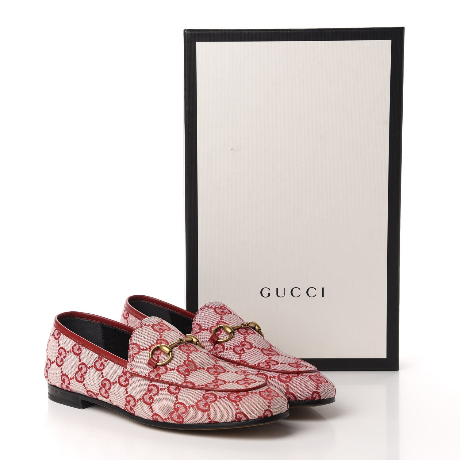 Gucci Canvas GG Monogram Horsebit Womens Jordaan Loafers 37 Gardenia Hibiscus Red 11 of 11
