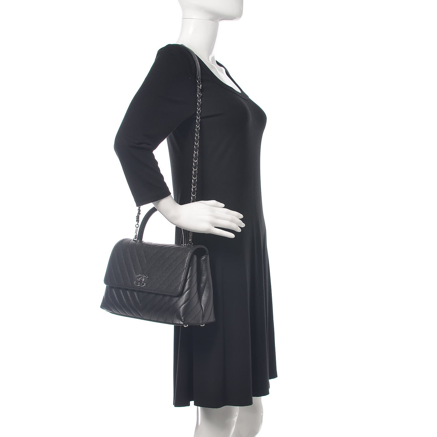 Chanel Caviar Chevron Quilted Small Coco Handle Flap Black 2 of 10
