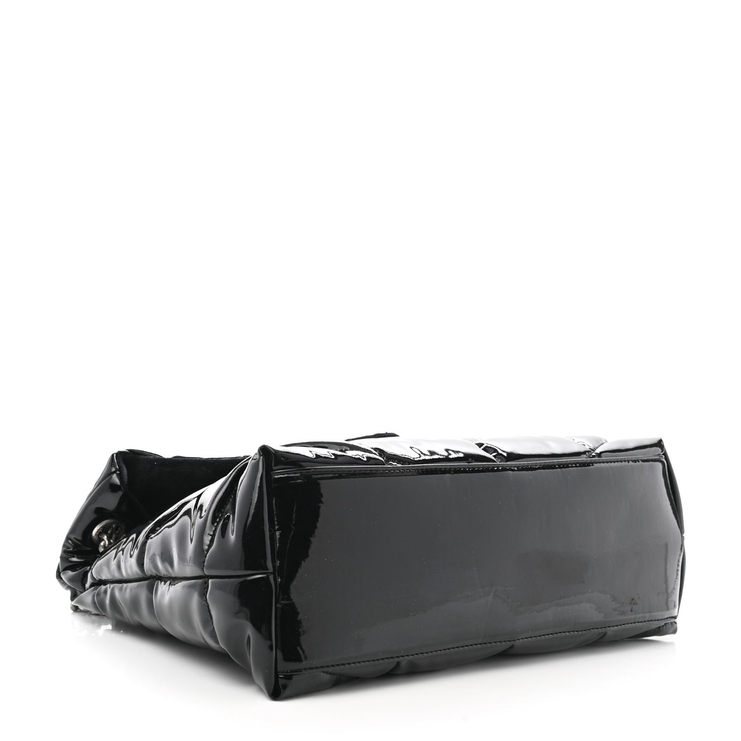 Patent Lambskin Quilted Medium Loulou Puffer Monogram Chain Satchel Black