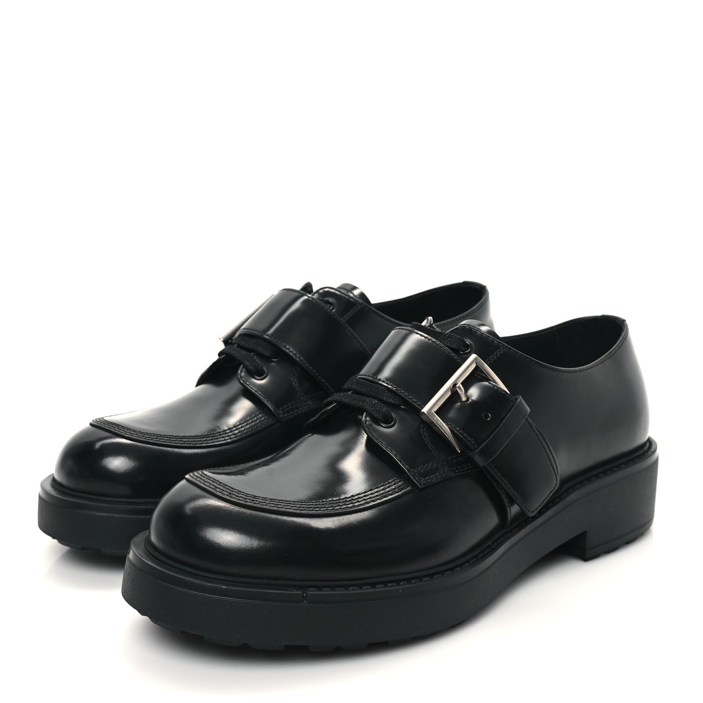 Calfskin Mens Belted Lace Up Loafers 9 Black