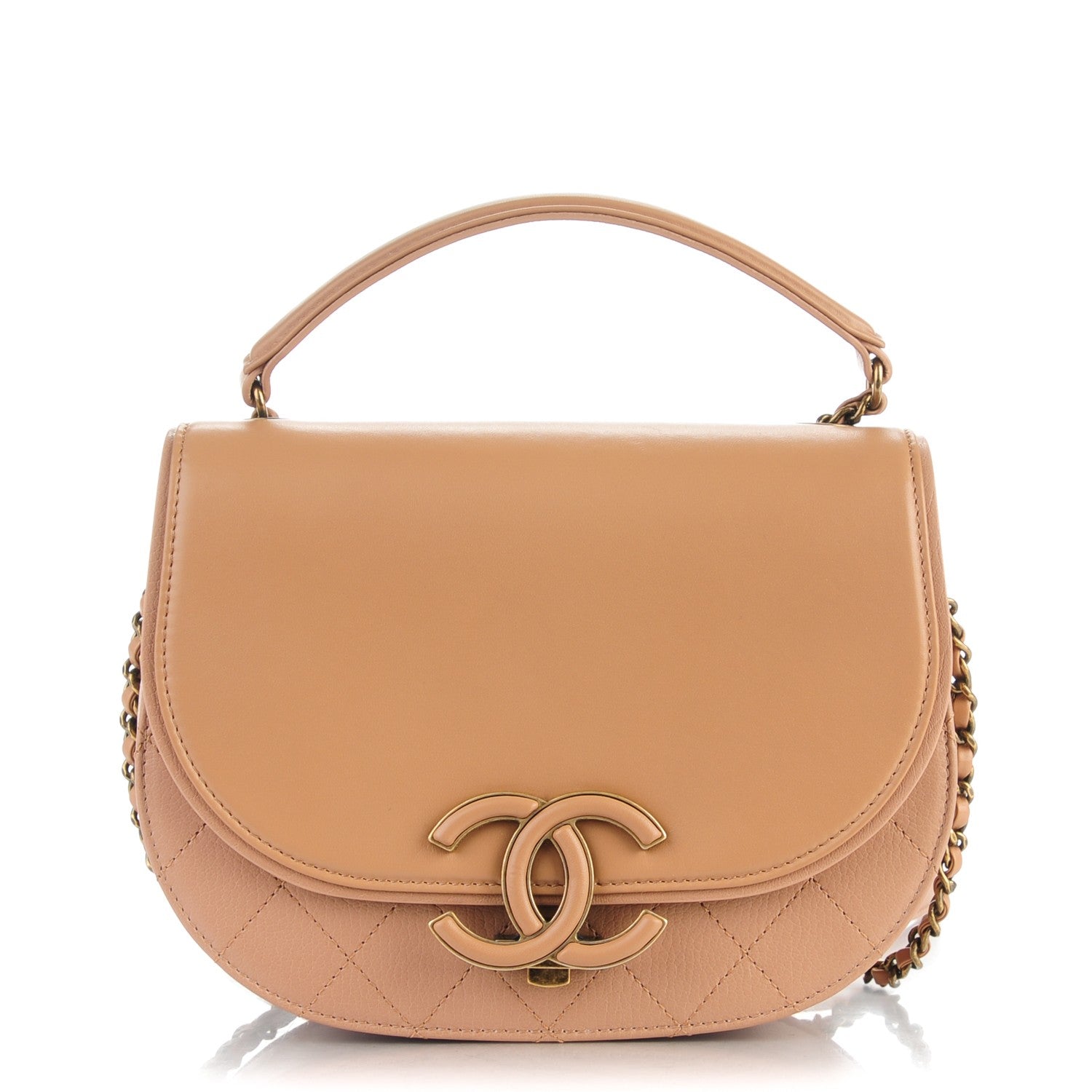 Chanel Shiny Calfskin Goatskin Quilted Small Coco Curve Messenger Flap Beige 1 of 8