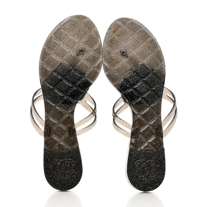 Chanel Jelly Quilted Camellia Thong Sandals 41 Black 5 of 9