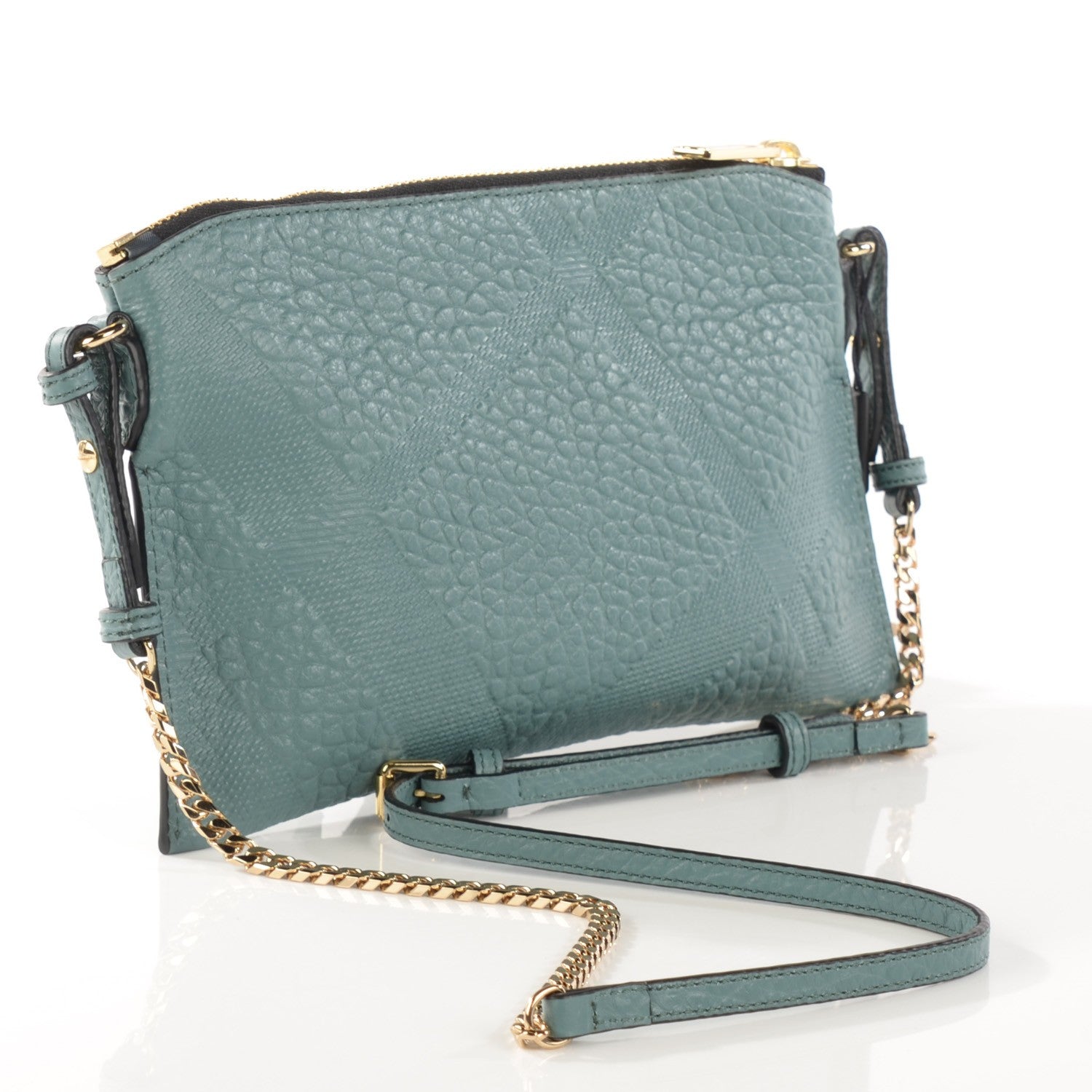 Burberry Signature Grain Calfskin Check Embossed Peyton Crossbody Clutch Bag Celadon Blue 3 of 8