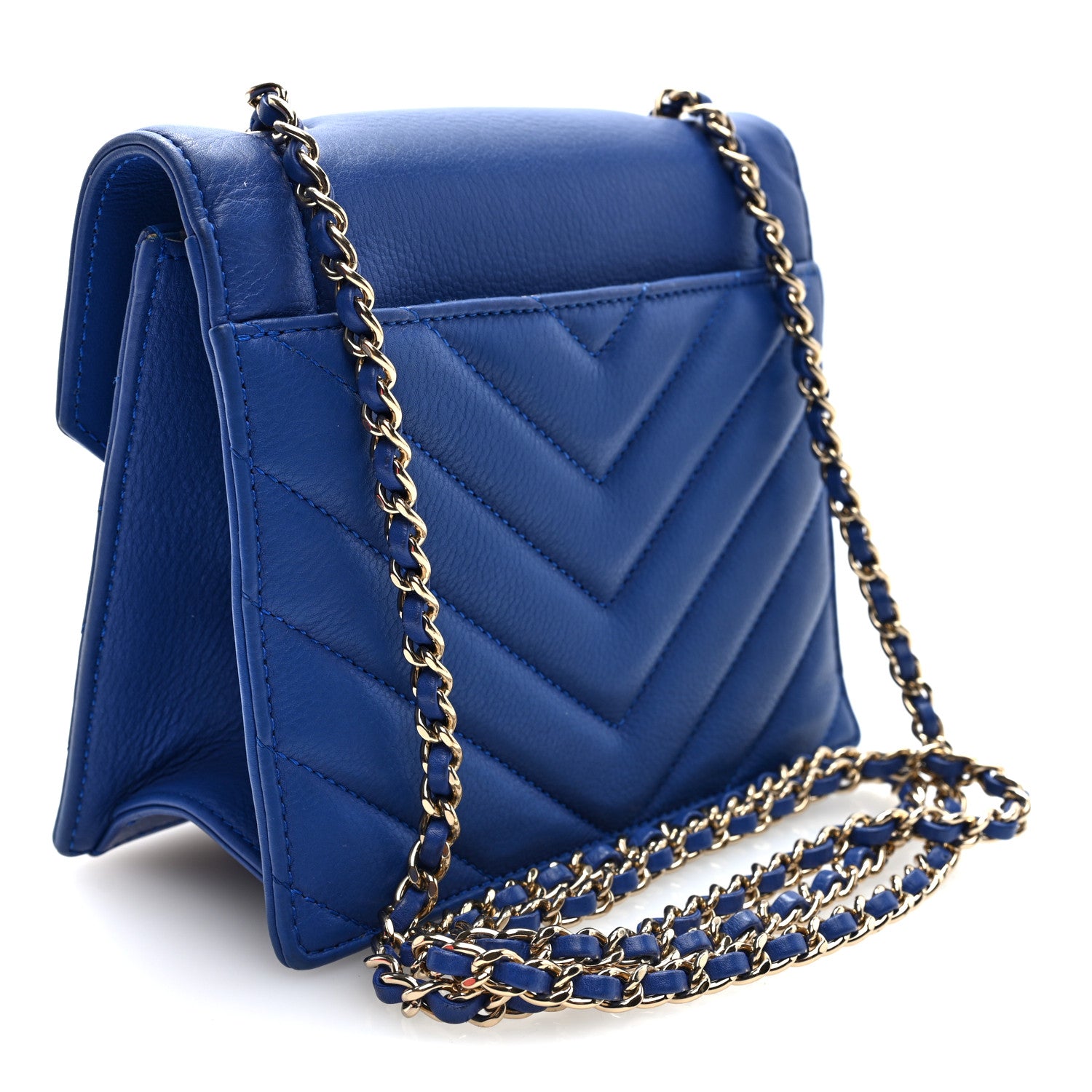 Chanel Calfskin Quilted Chevron Small Single Flap Blue 3 of 10