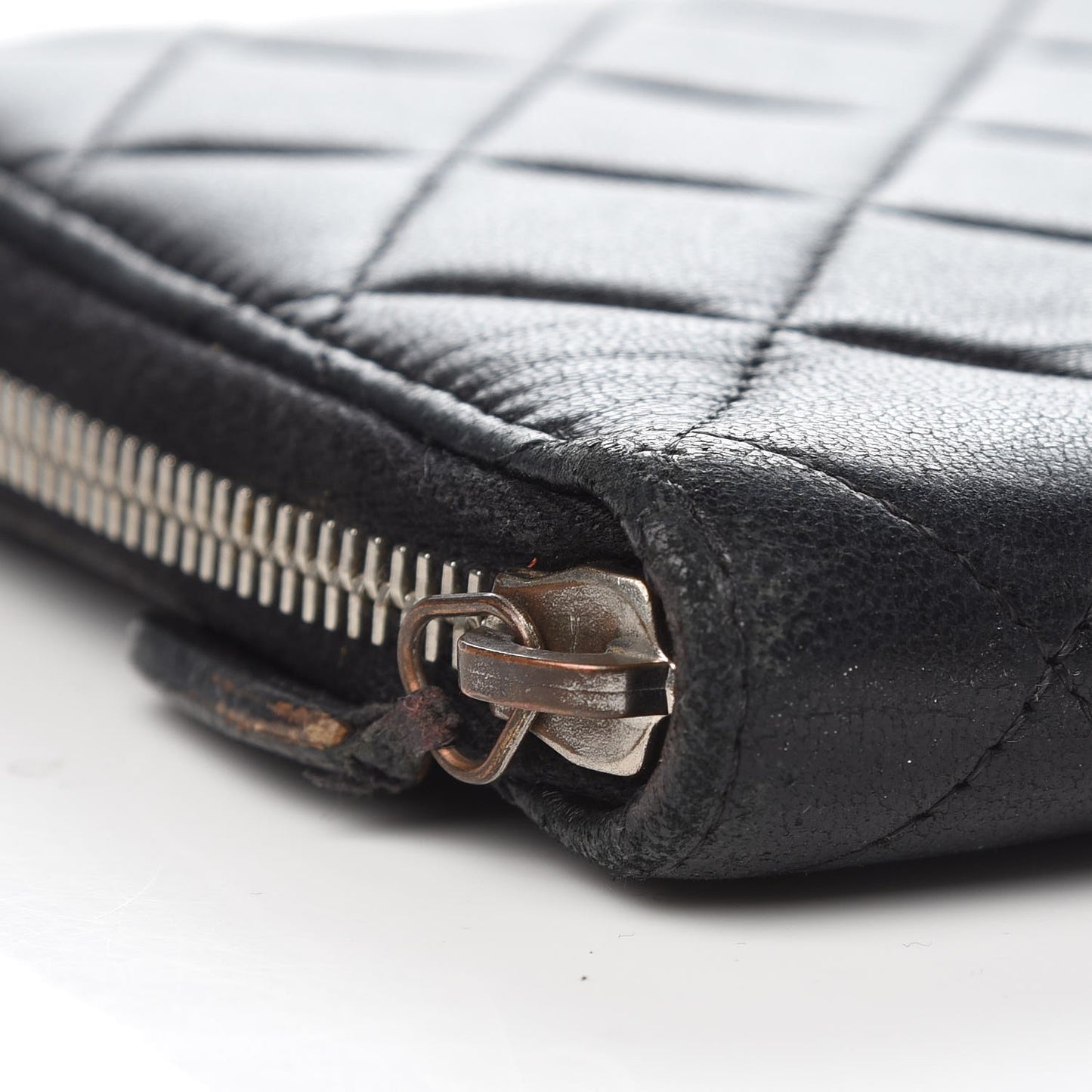 Lambskin Quilted Large Zip Around Organizer Wallet Black