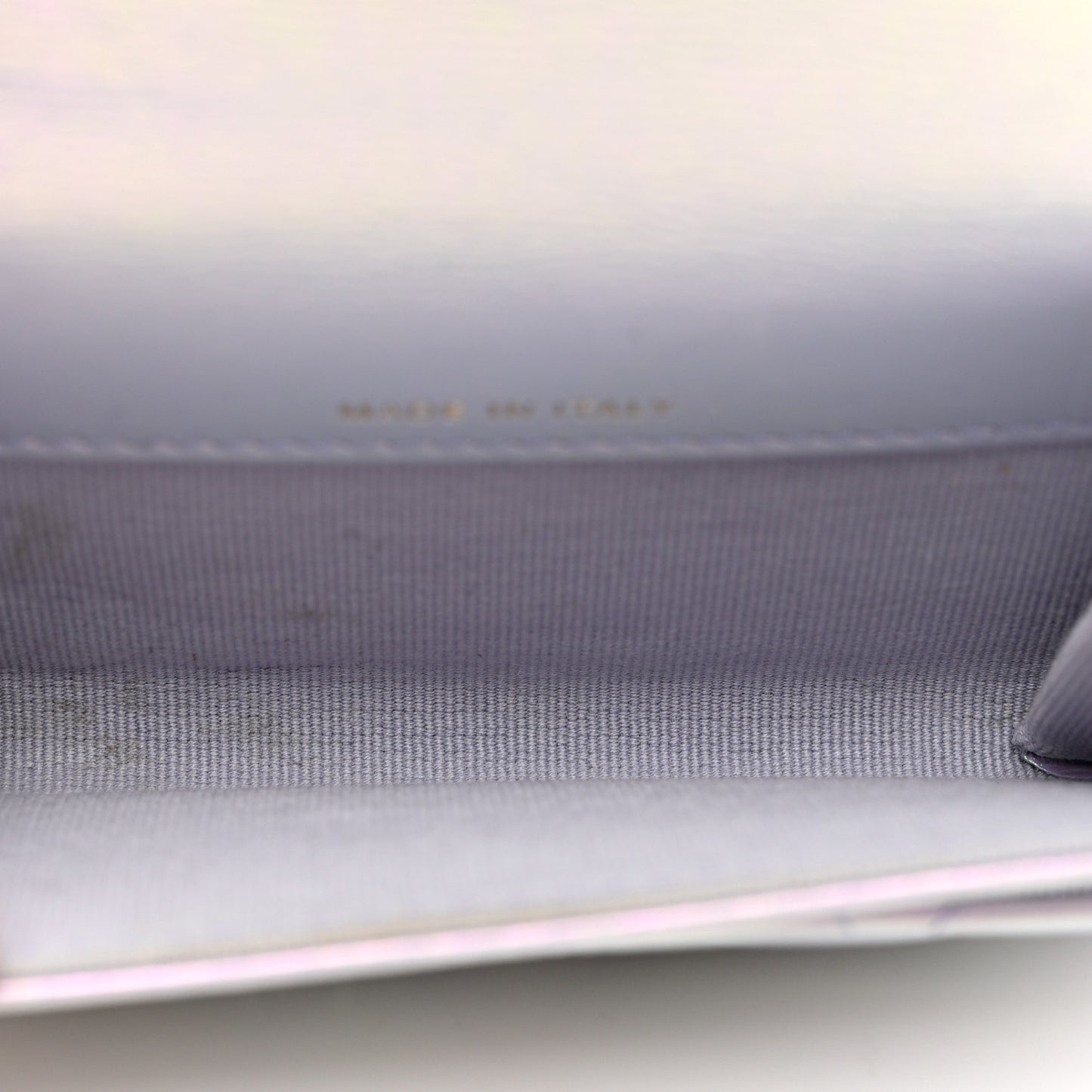 Iridescent Calfskin Quilted Chanel 19 Flap Card Holder Light Purple