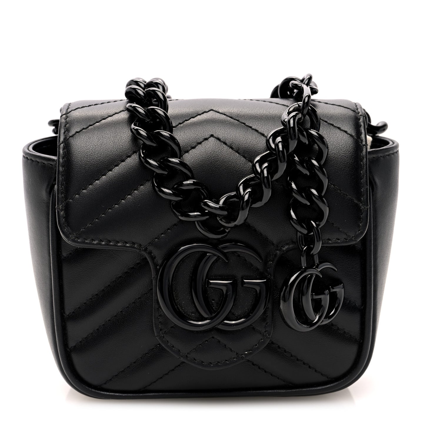 Calfskin Matelasse Monochrome GG Marmont Chain Mini Belt Bag Black