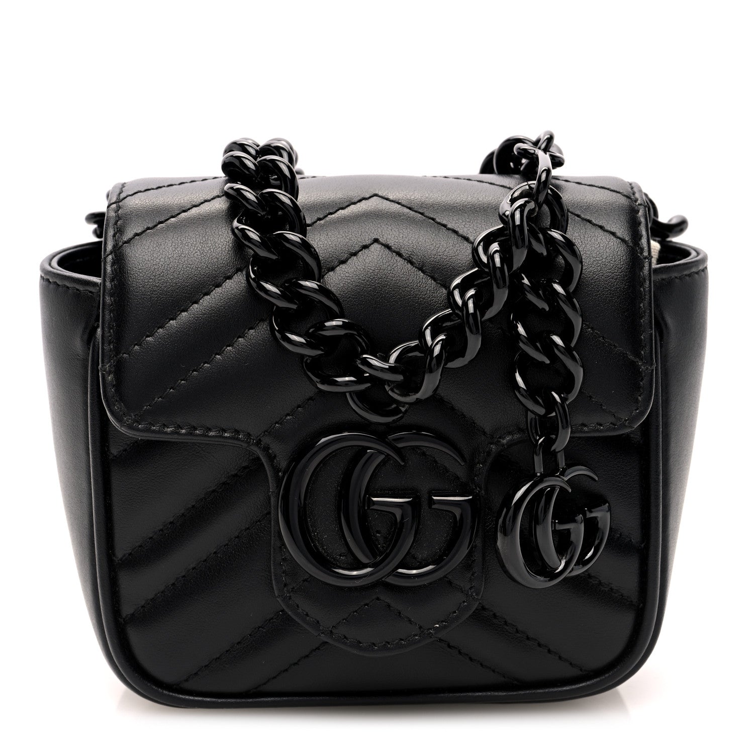 Gucci Calfskin Matelasse Monochrome GG Marmont Chain Mini Belt Bag Black 1 of 9