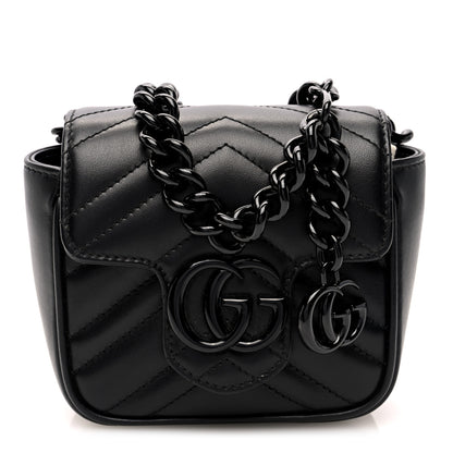Gucci Calfskin Matelasse Monochrome GG Marmont Chain Mini Belt Bag Black 1 of 9