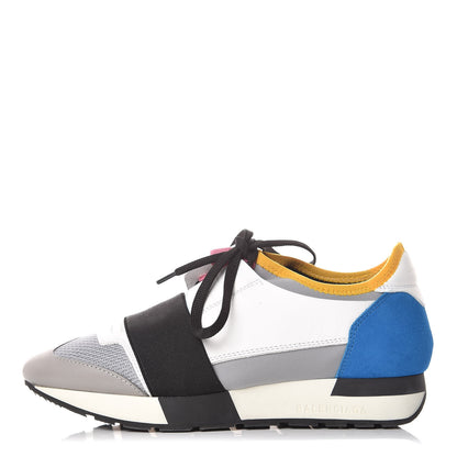 Balenciaga Mesh Calfskin Neoprene Suede Womens Race Runner Sneakers 36 Gris Blue White 1 of 10