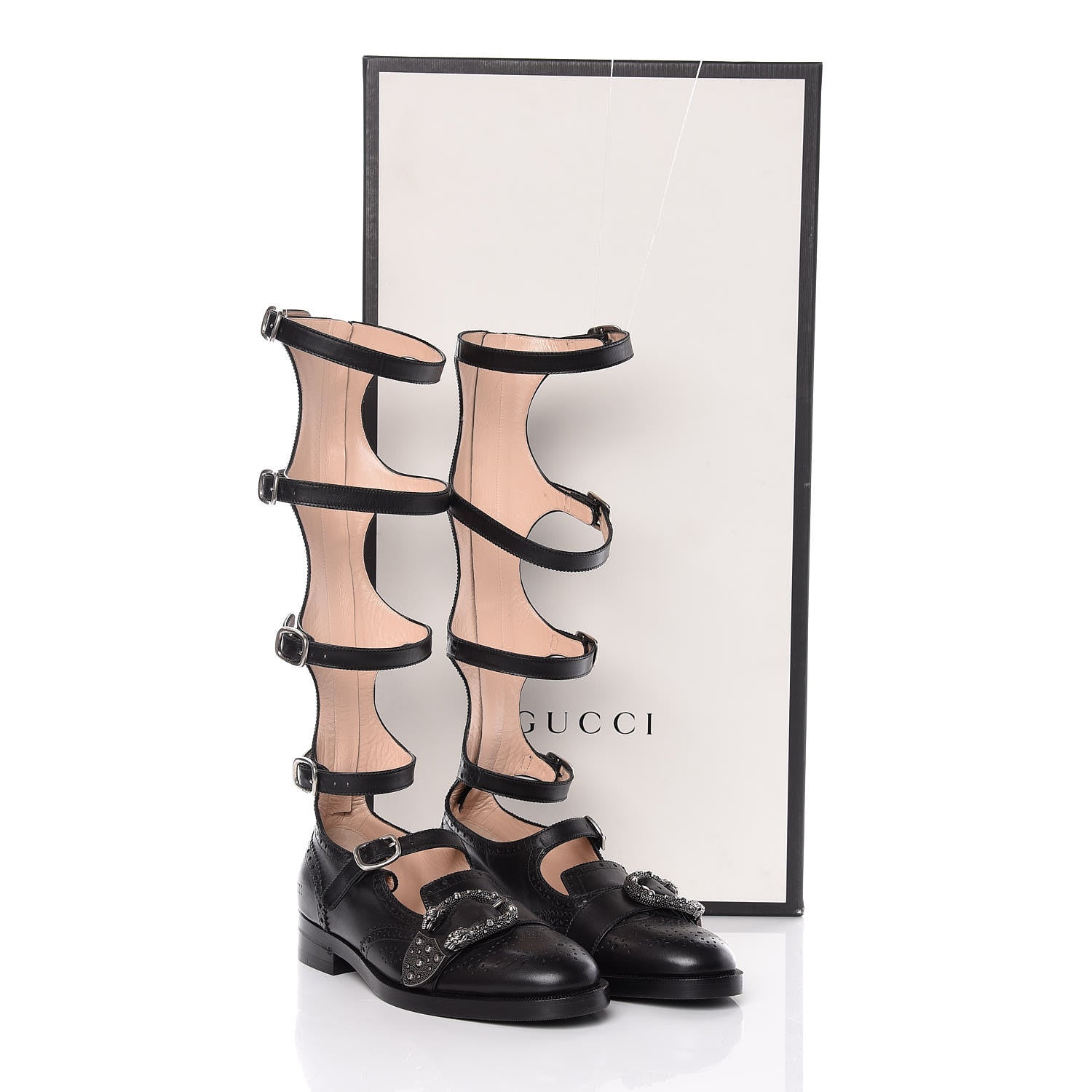 Gucci Calfskin Queercore Brogue Knee High Boots 37.5 Black 12 of 12