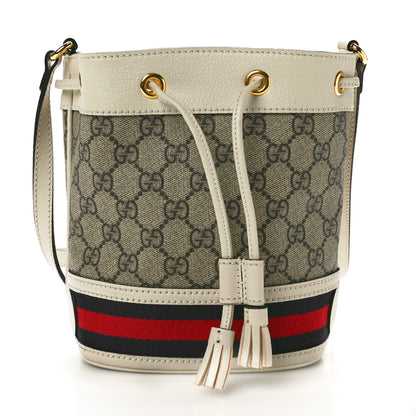 Gucci GG Supreme Monogram Textured Calfskin Web Mini Ophidia Bucket Bag Beige Ebony Mystic White 1 of 9