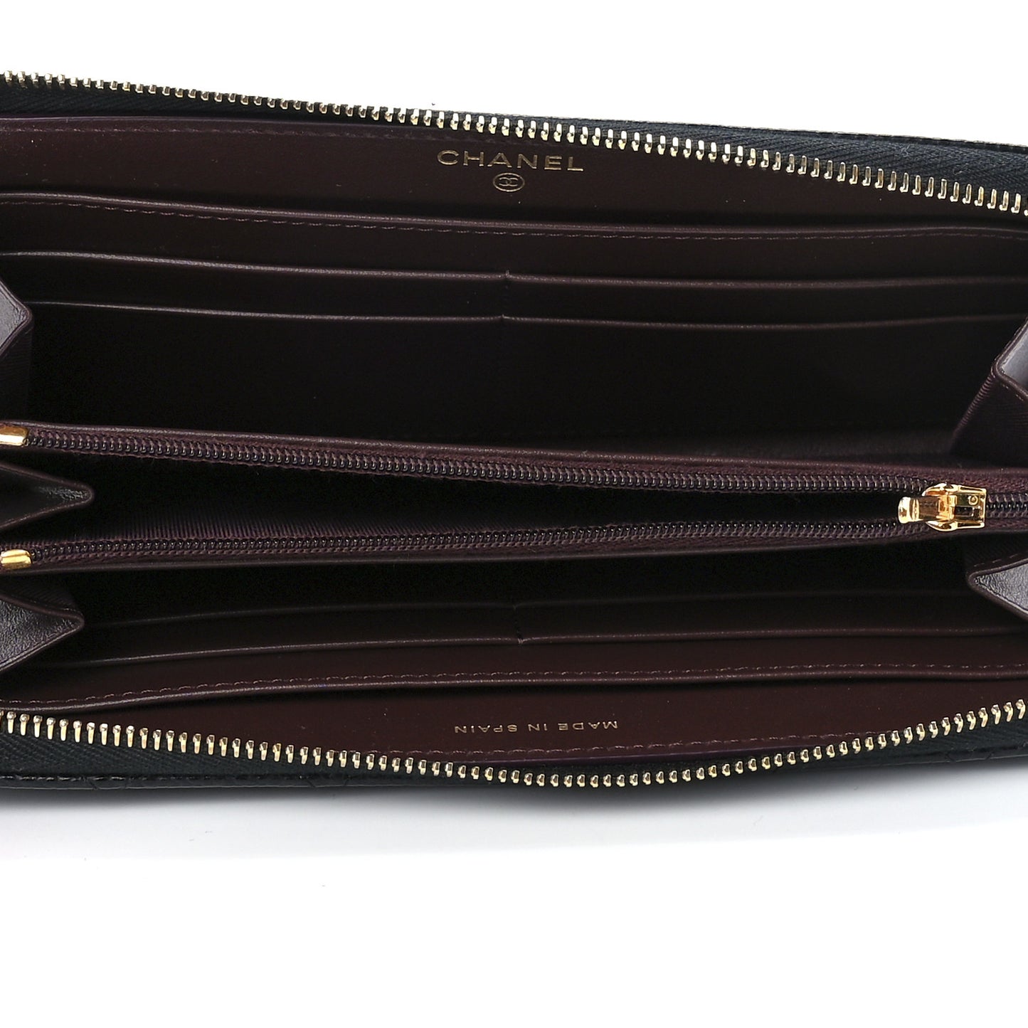 Caviar Quilted Large Gusset Zip Around Wallet Black