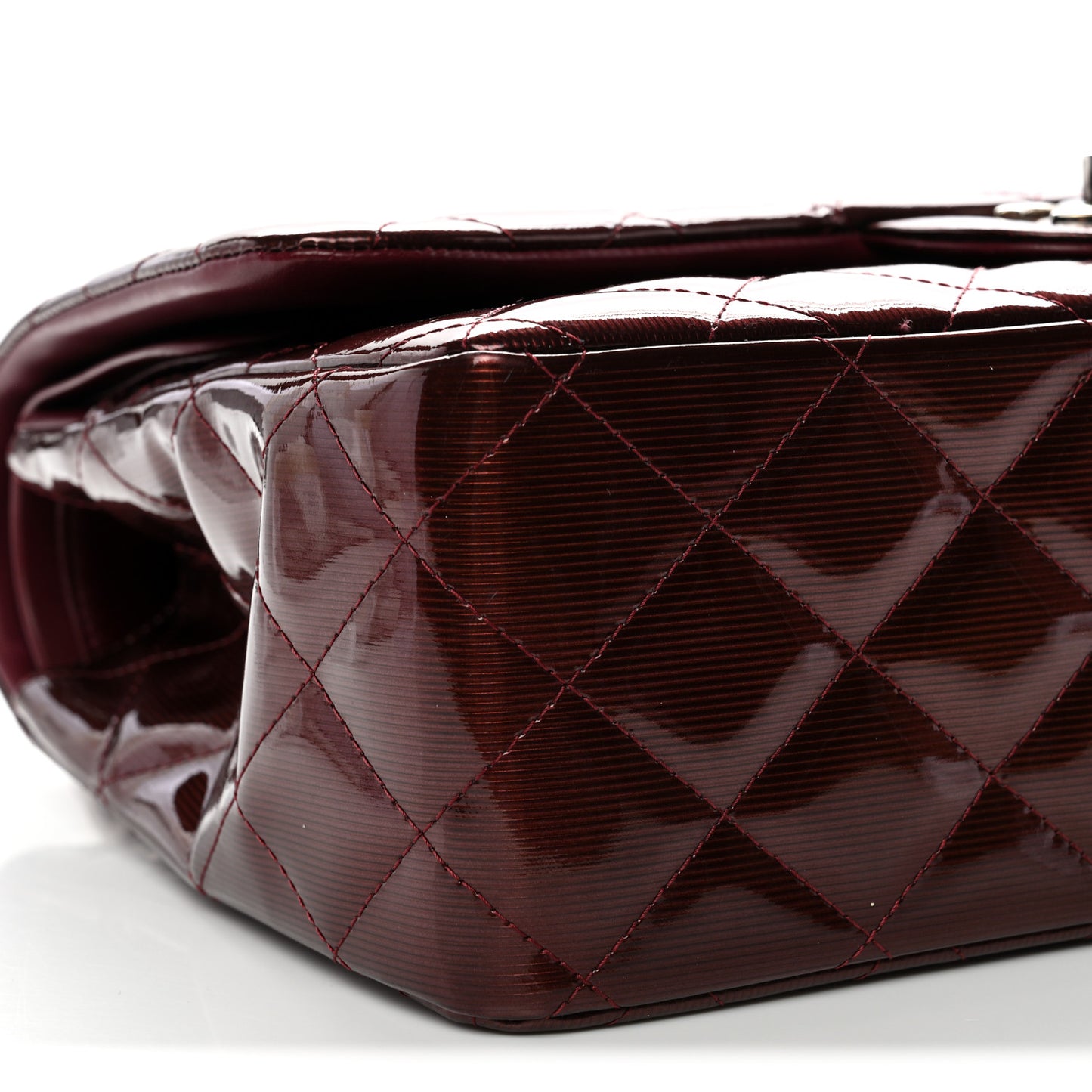 Striated Patent Quilted Jumbo Double Flap Burgundy