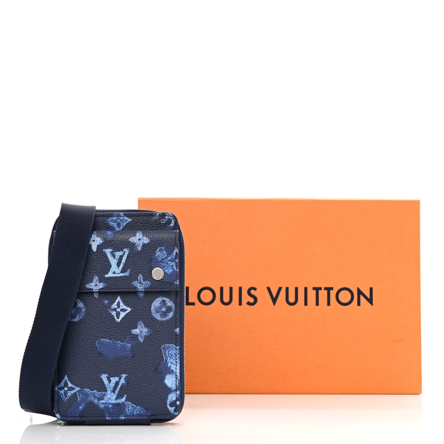Monogram Ink Watercolor Phone Pouch Blue