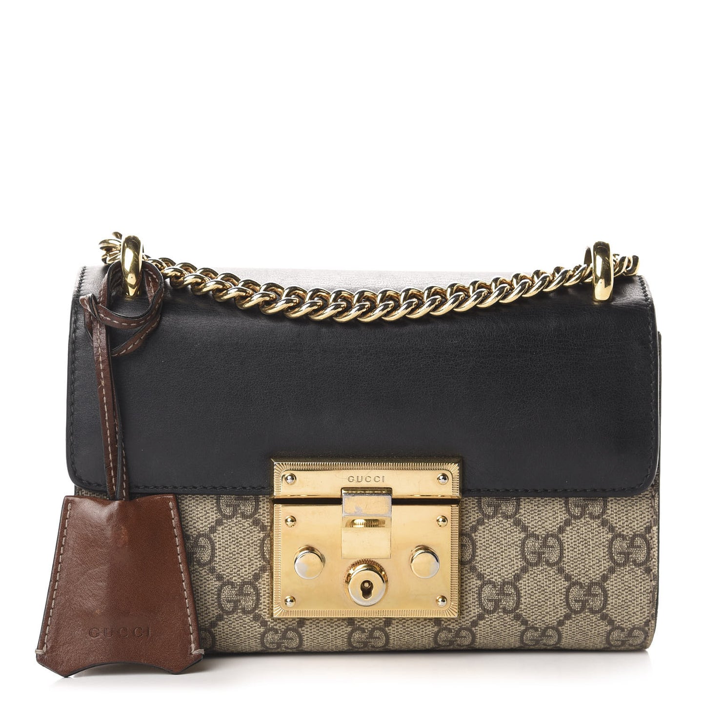GG Supreme Monogram Calfskin Small Padlock Shoulder Bag Beige Black Cuir
