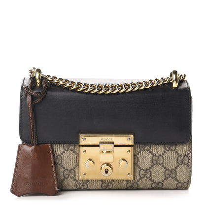 Gucci GG Supreme Monogram Calfskin Small Padlock Shoulder Bag Beige Black Cuir 1 of 12