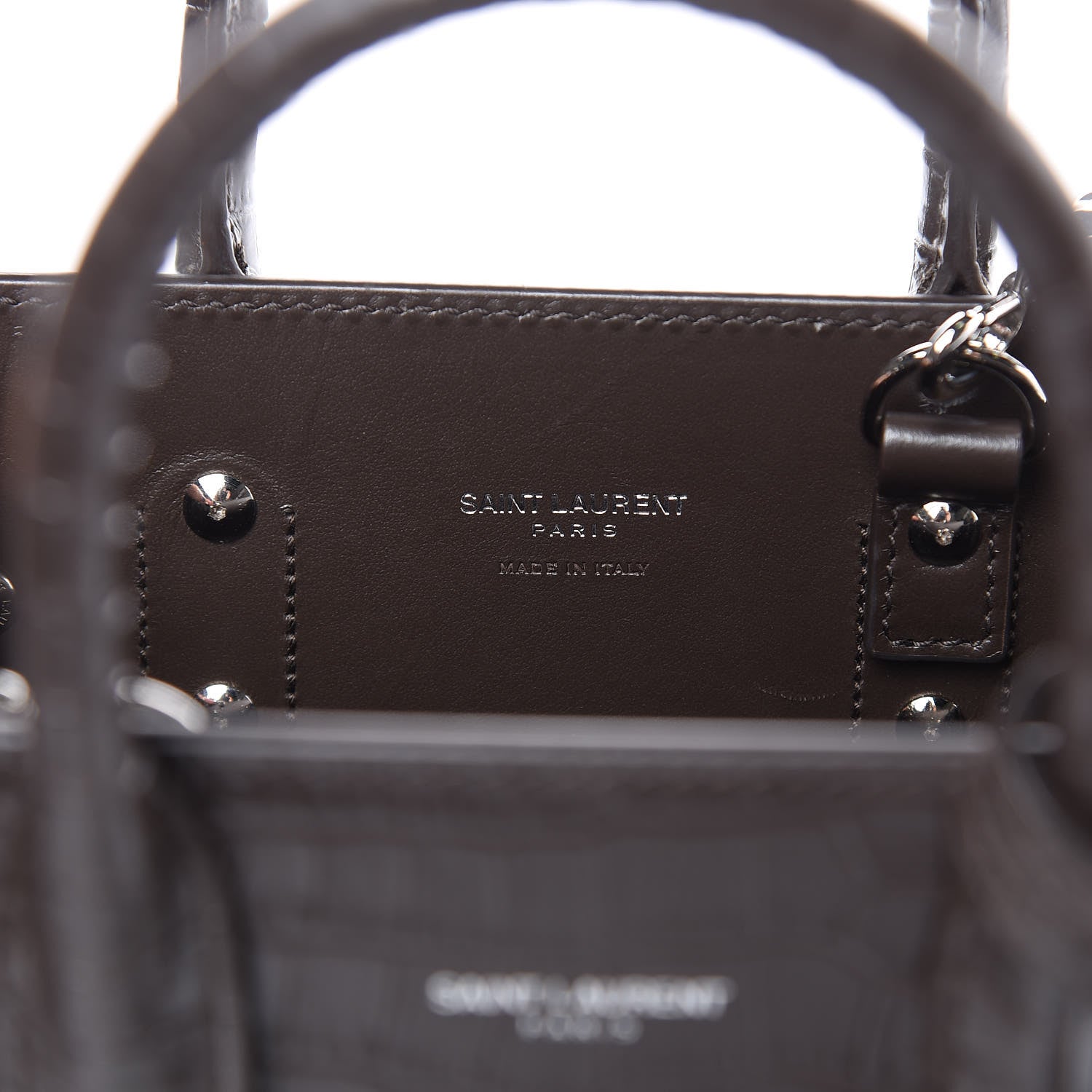 Saint Laurent Calfskin Crocodile Embossed Nano Sac De Jour Dark Brown 7 of 10