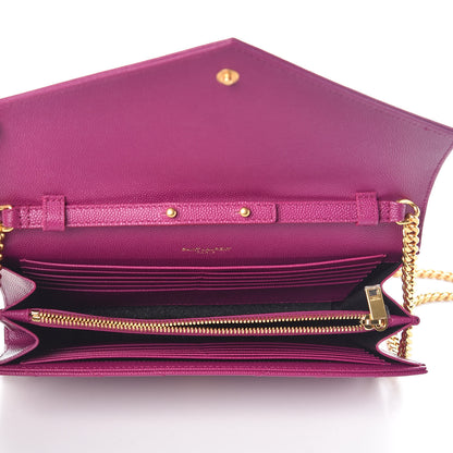 Saint Laurent Grain De Poudre Matelasse Chevron Monogram Chain Wallet Dark Grape 5 of 9