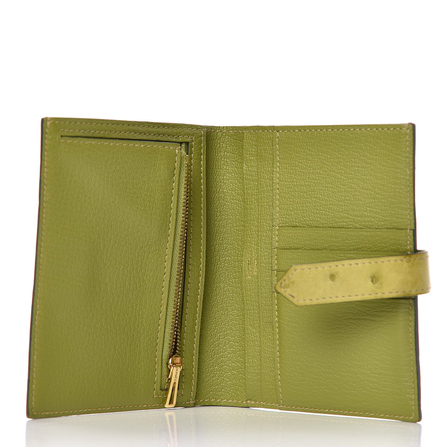 Hermes Ostrich Bearn Compact Wallet Vert Anis 5 of 9