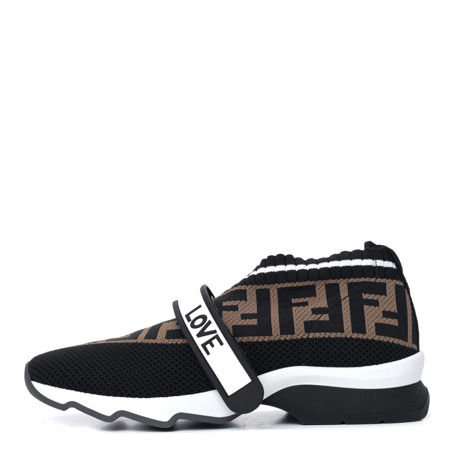 Fendi Stretch Yarn FF Stiff Band Rockoko Sneakers 36.5 Black White Tobacco 1 of 4