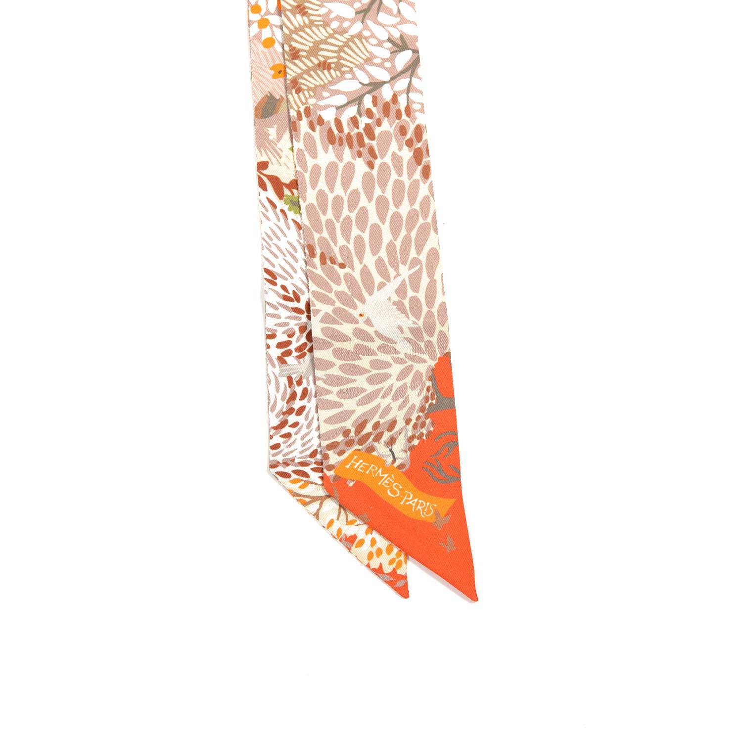 Hermes Silk Dans Un Jardin Anglais Twilly Orange Beige Rose Kaki 4 of 5