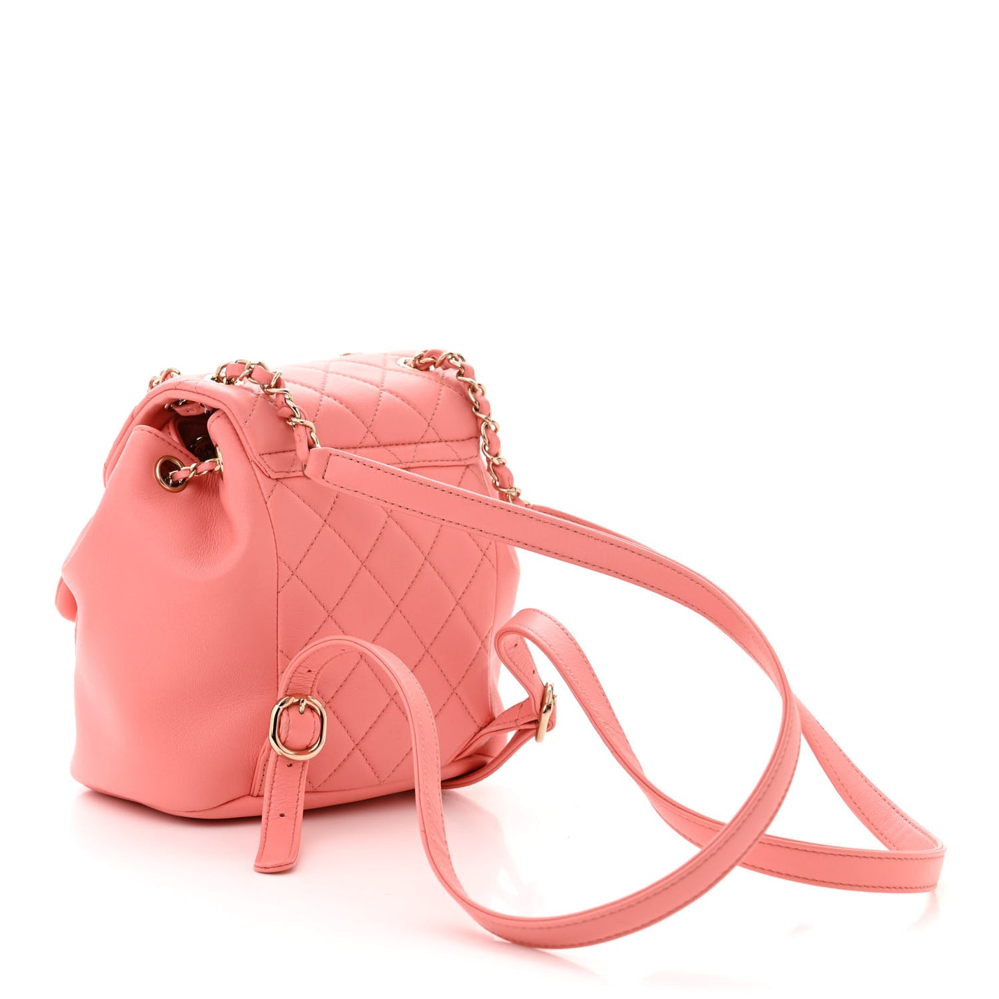 Lambskin Quilted Small Duma Drawstring Backpack Pink